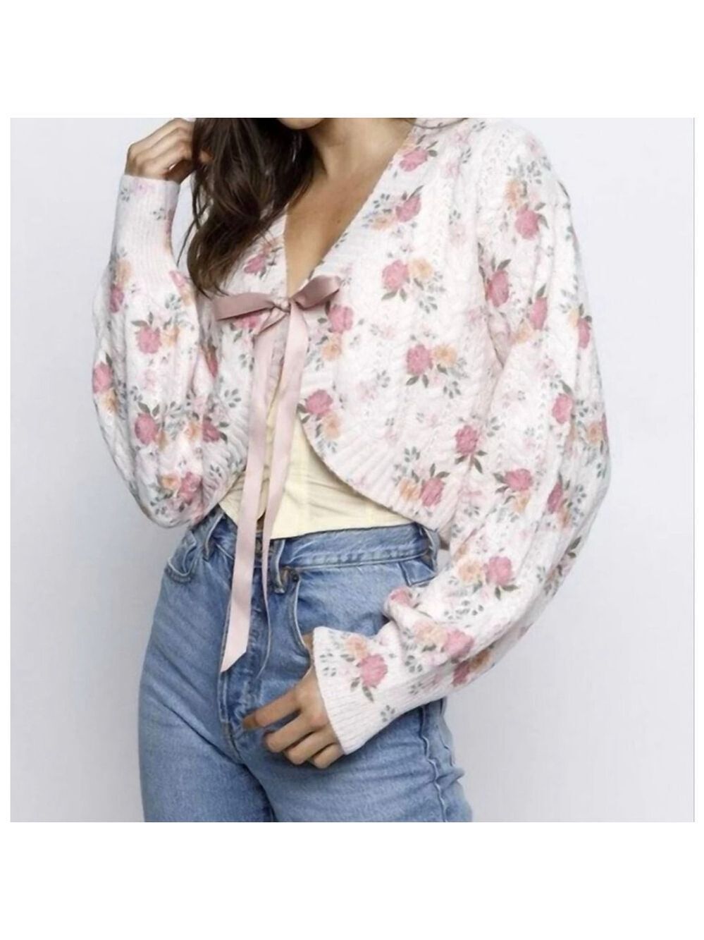 NWT Women's STORIA Floral Cropped Cardigan S Pink Zimmerman Inspired